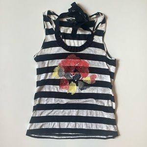 Anthropologie McGinn Black and White Stripe Floral Tank